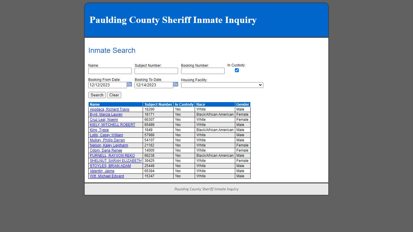 Inmate Search - Paulding County, Georgia